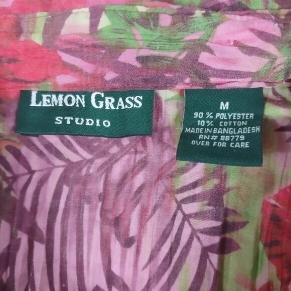 Lemon Grass Studio Women's Long Sleeve Blouse Red/Green Tropical Size Medium - Picture 6 of 6